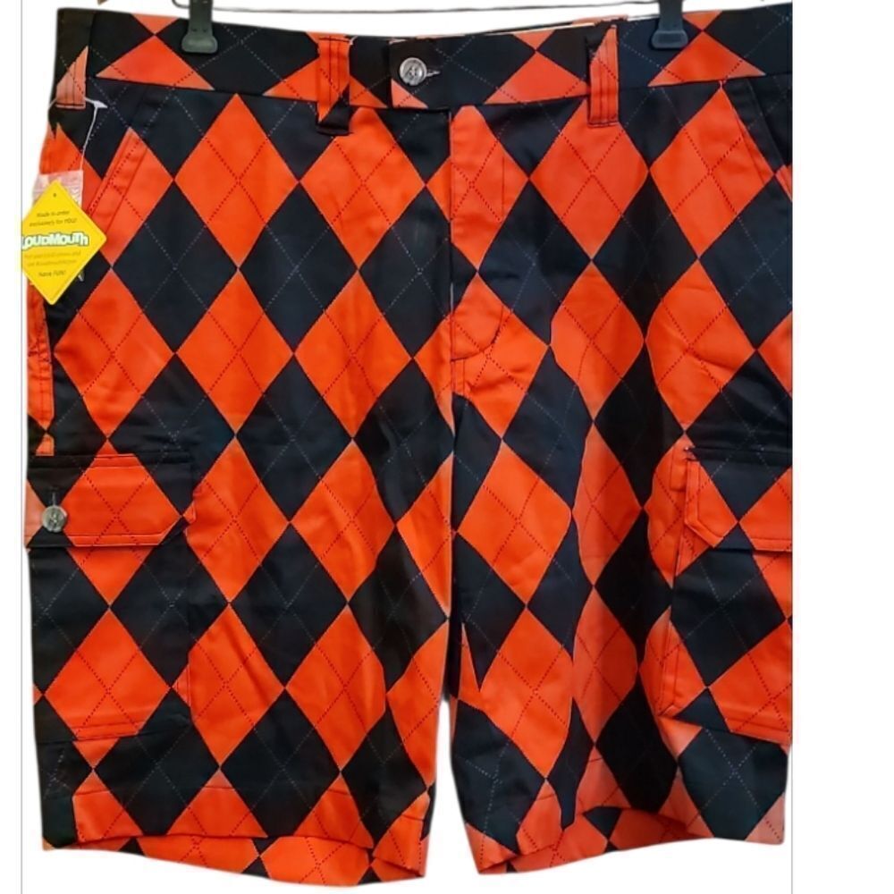 Loudmouth Vibrant Red and Black Argyle Shorts